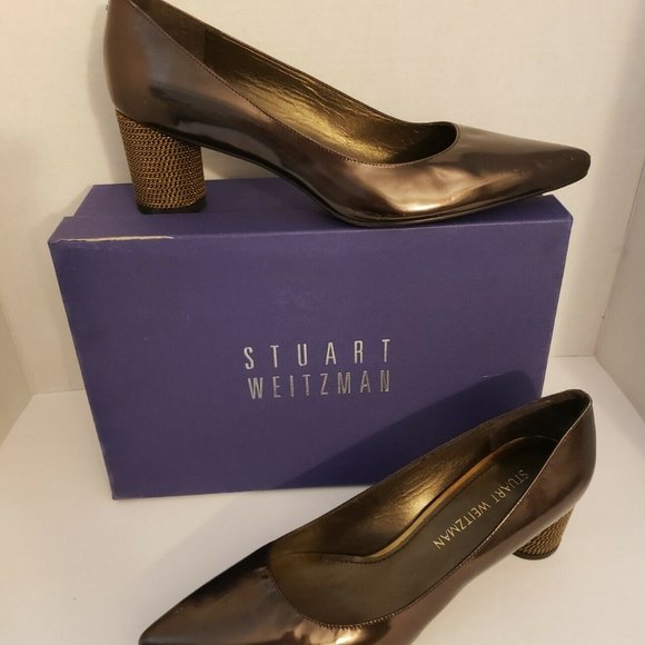 Stuart Weitzman Linkage Metallic Brown Bear Patent Chain-Heel Pump  SW103 - Picture 1 of 12